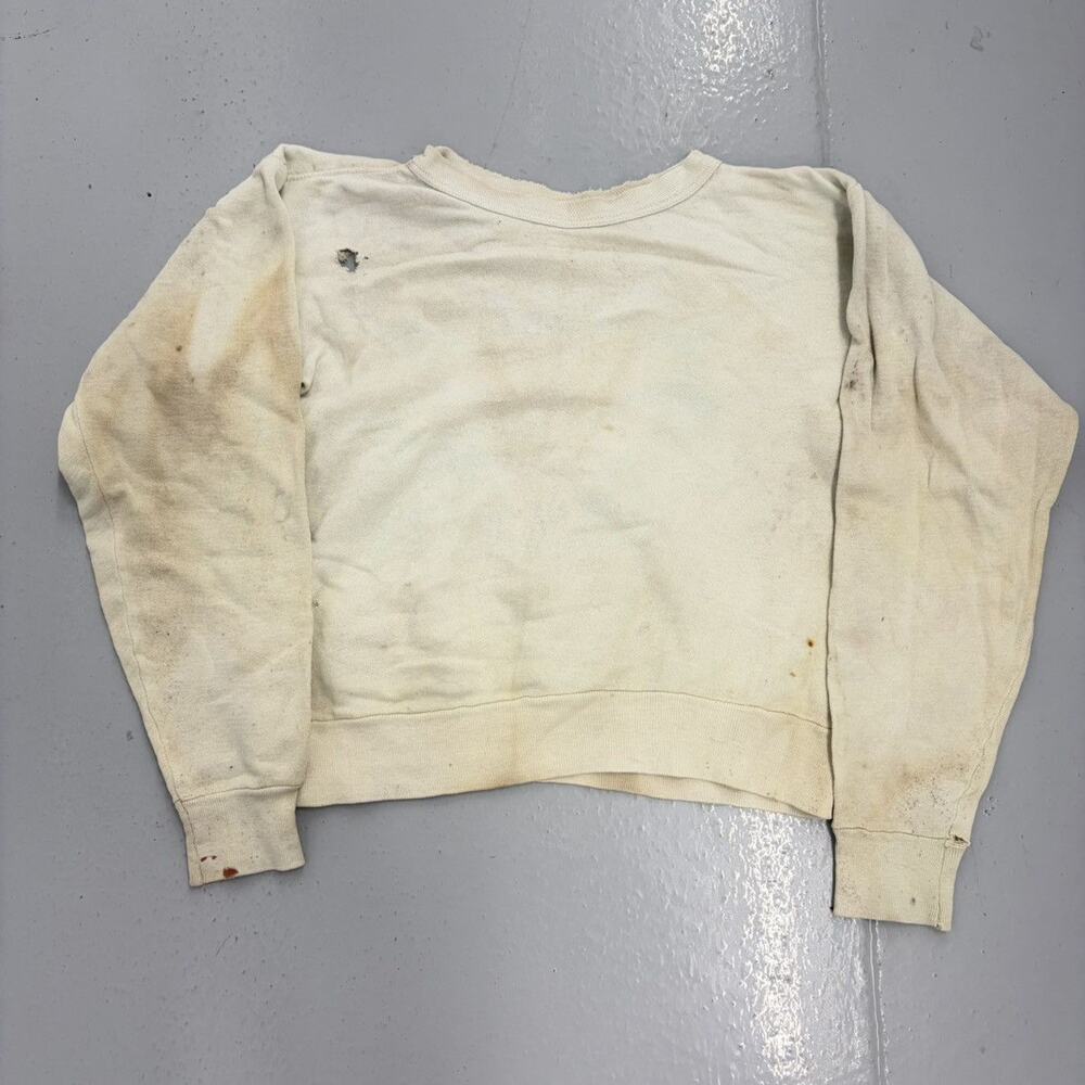 Vintage 60s White Cotton Blank Distressed Sweatshirt